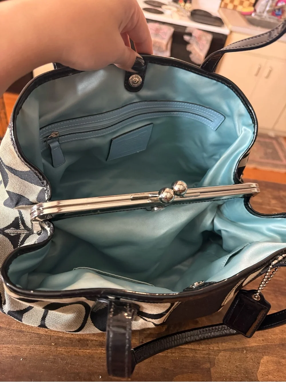 Coach Black and Cream Signature Canvas Shoulder Bag